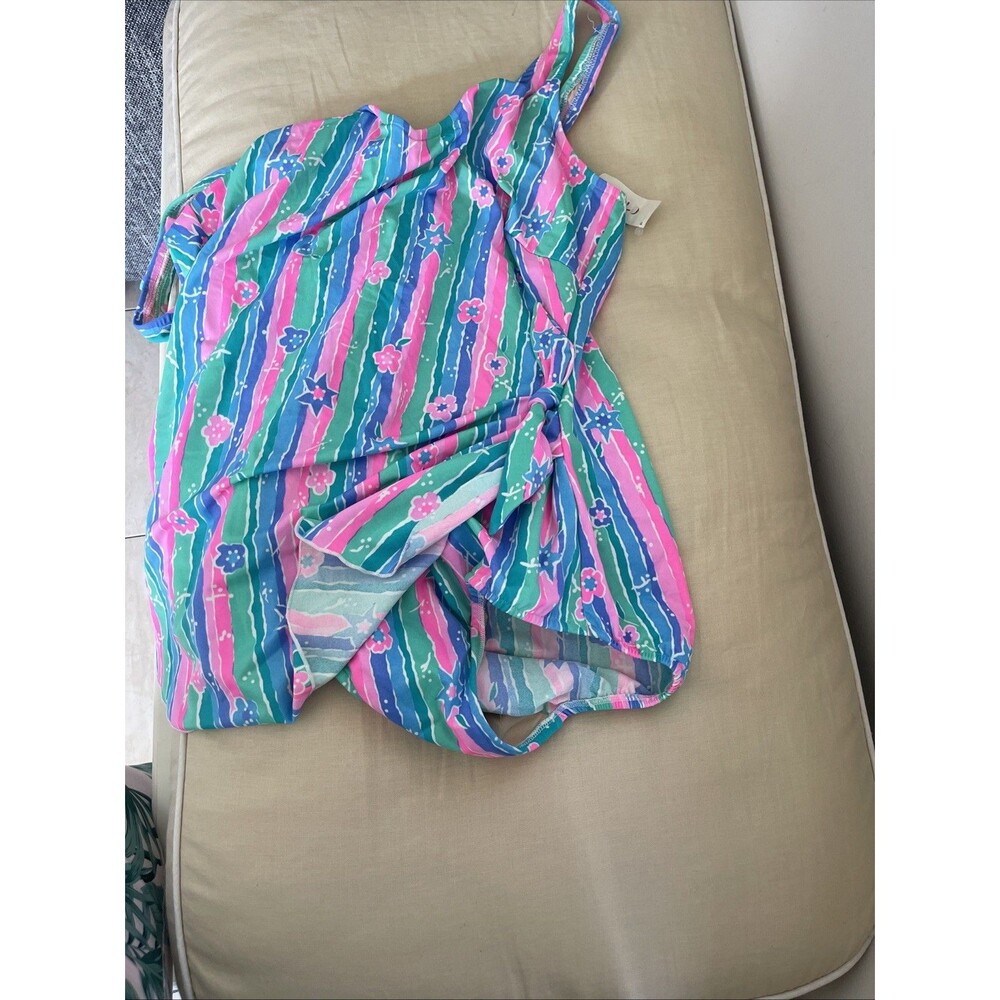 Vintage Talbots Bright Floral Striped One Piece Skirted Front Swimsuit Sz 18 USA - Picture 4 of 9